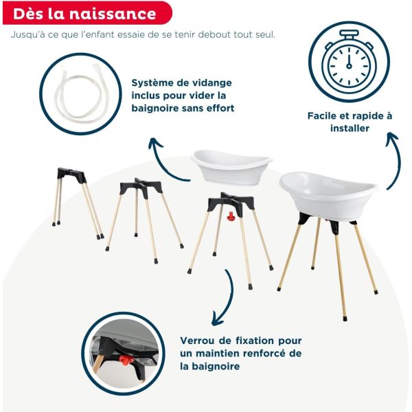 Baignoire Vasco avec pied et tuyau Blanc