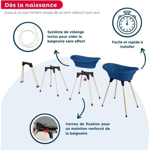 Baignoire Vasco avec pied et tuyau Bleu océan