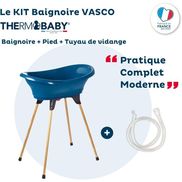 Baignoire Vasco avec pied et tuyau Bleu océan