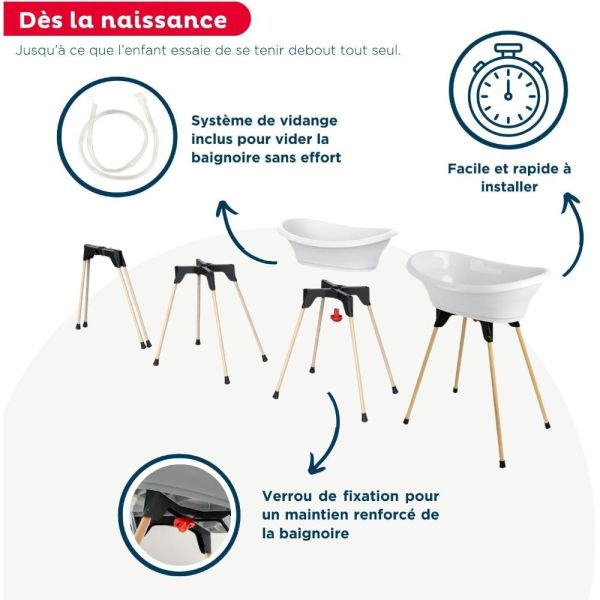 Baignoire Vasco avec pied et tuyau gris