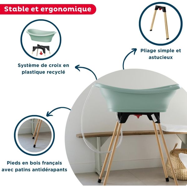 Baignoire Vasco avec pied et tuyau Vert sauge