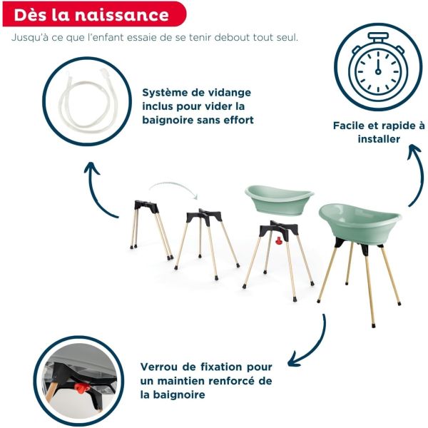 Baignoire Vasco avec pied et tuyau Vert sauge