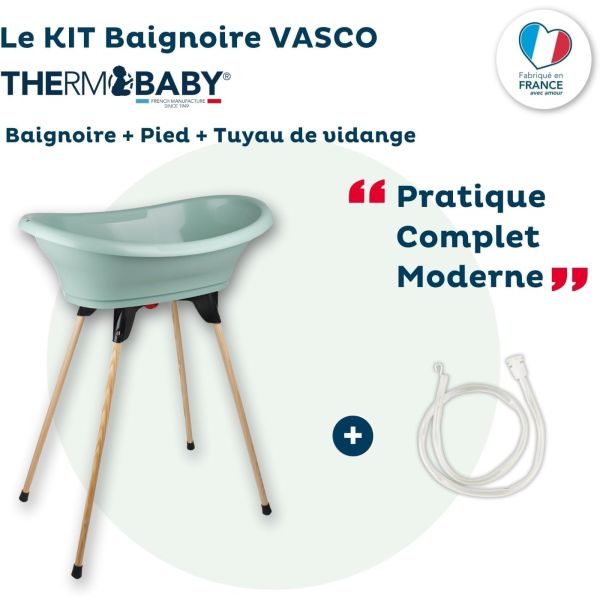 Baignoire Vasco avec pied et tuyau Vert sauge