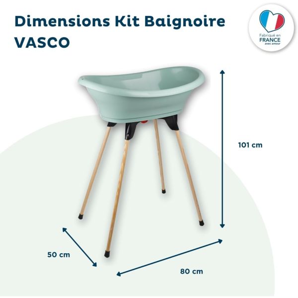 Baignoire Vasco avec pied et tuyau Vert sauge