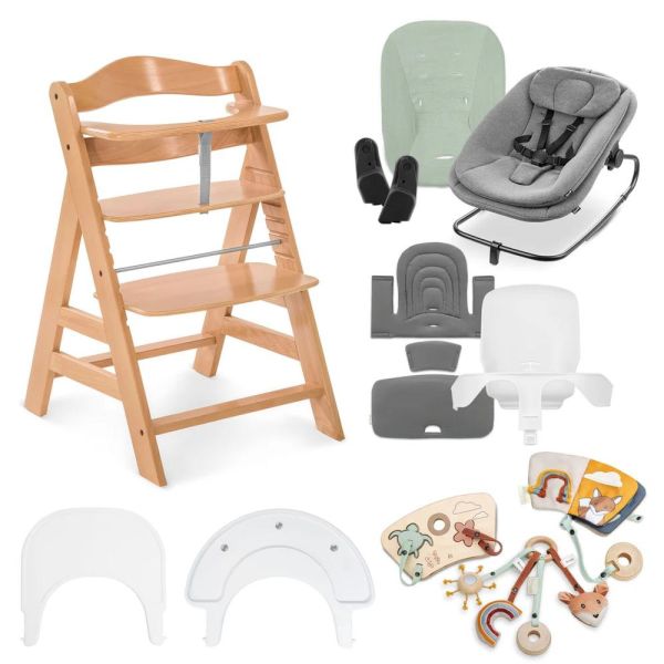 Pack complet chaise haute évolutive avec transat et accessoires Alpha Start N Grow Set