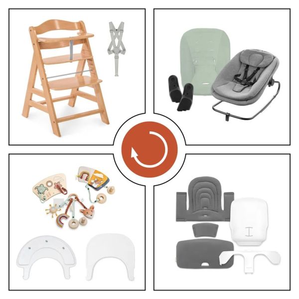 Pack complet chaise haute évolutive avec transat et accessoires Alpha Start N Grow Set