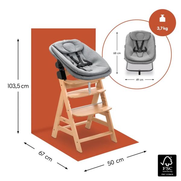 Pack complet chaise haute évolutive avec transat et accessoires Alpha Start N Grow Set