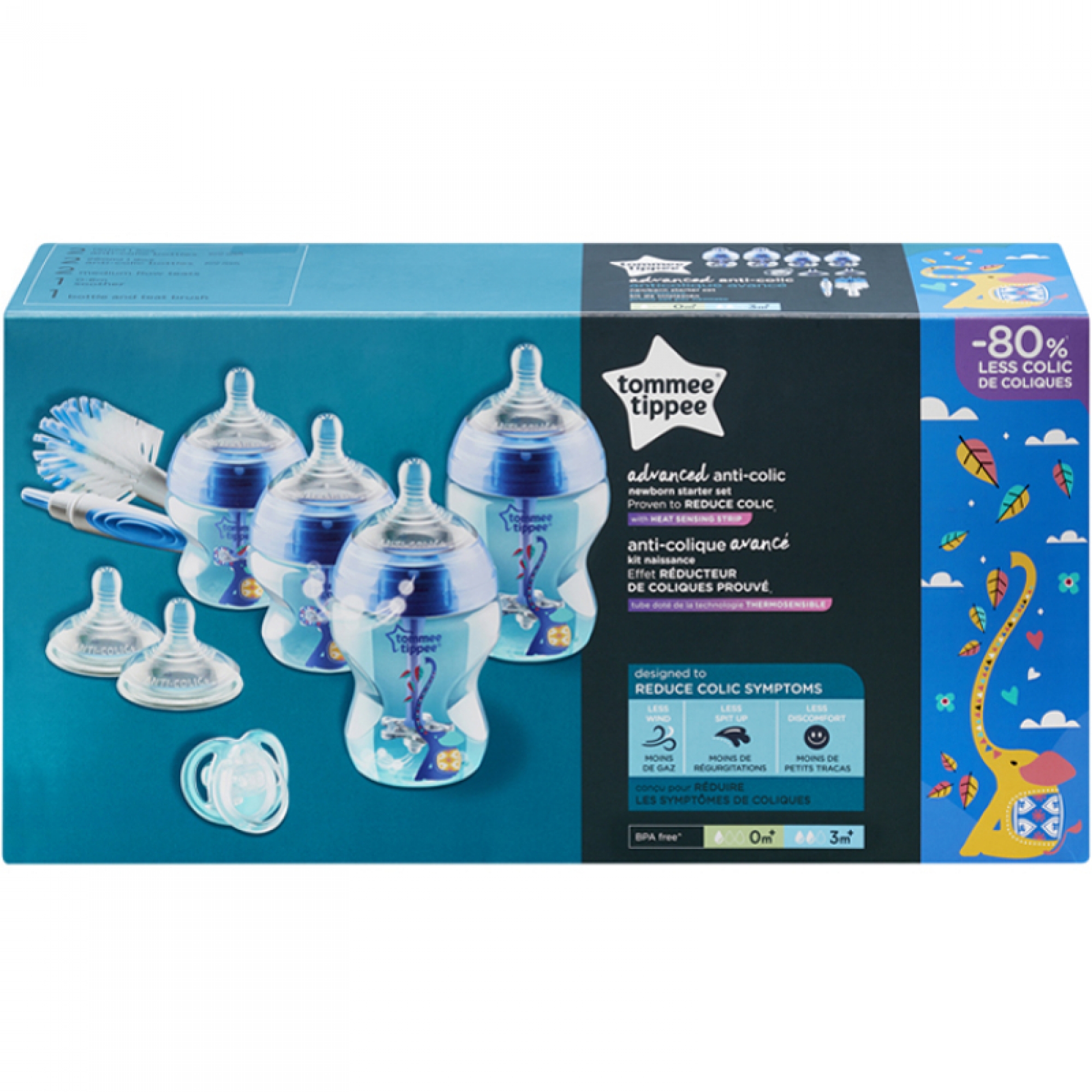 Set De 4 Biberons Tommee Tippee Anti-Colique - Avec Tétines à Débit Moyen Et Ventilation