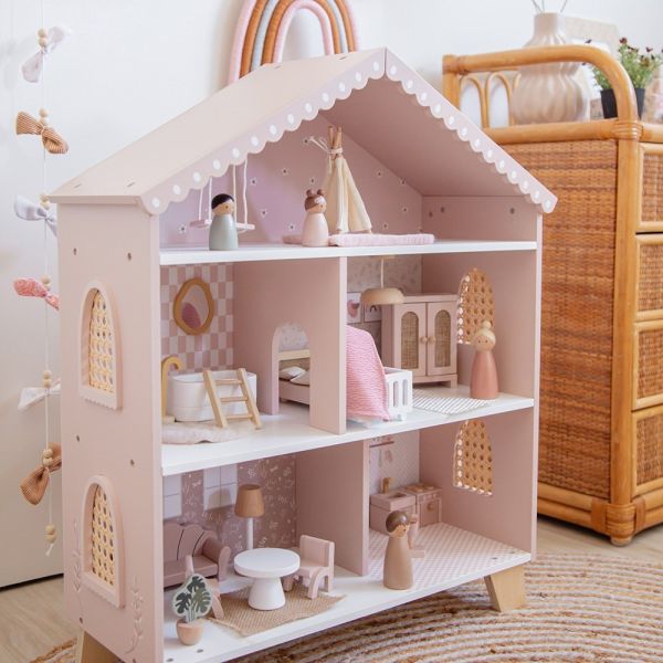 Maison poupées en bois - Rose