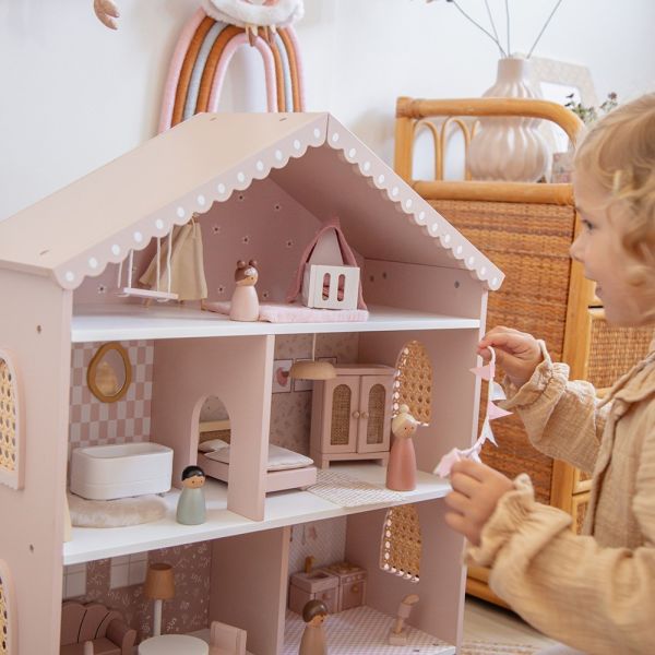 Maison poupées en bois - Rose