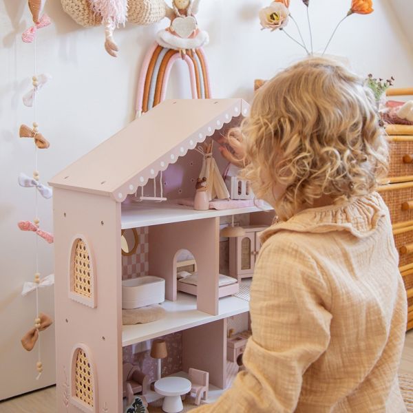 Maison poupées en bois - Rose