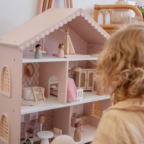 Maison poupées en bois - Rose