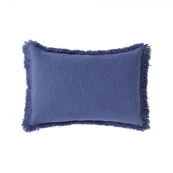 Coussin à franges en coton lavé 45x30 cm Landscape Cobalt