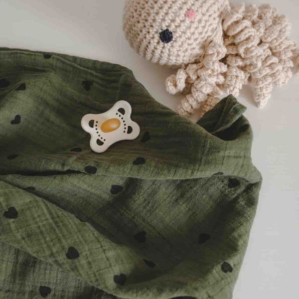 Lange bébé 110x110 cm Bianca Cœur Kaki