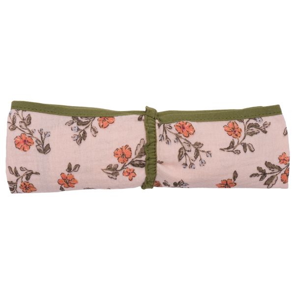 Lange en double gaze de coton gaufré fleurs / vert fougère