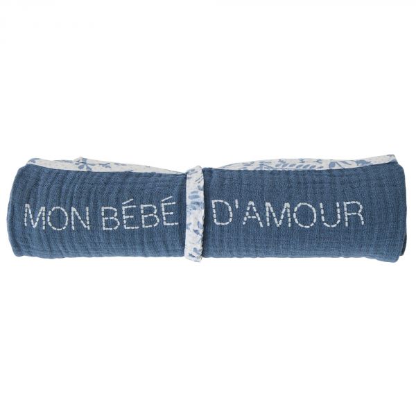 Lange gaze de coton pierre bleue / imprimé forêt