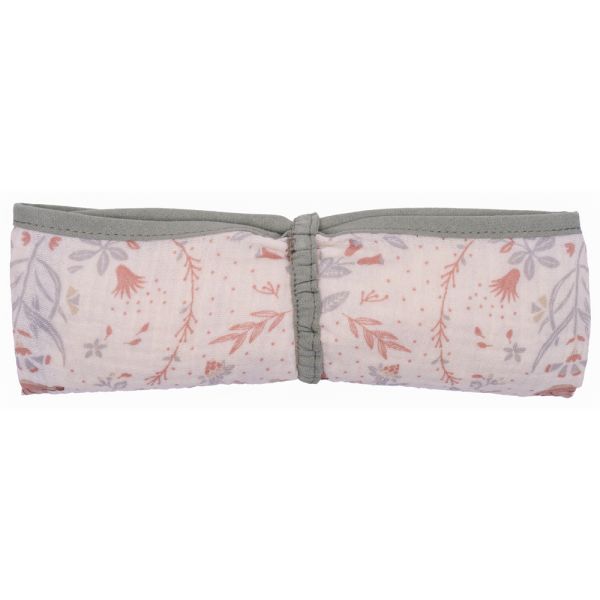 Lange en double gaze de coton gaufré imprimé jardin enchanté / vert de gris