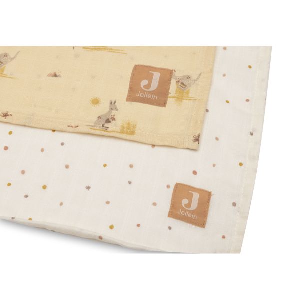 Lot de 2 langes gaze de coton 115 x 115 cm Kangaroots