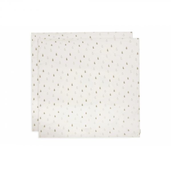 Lot de 2 langes gaze de coton 115x115 cm Happy Miffy Olive
