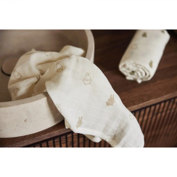 Lot de 2 langes gaze de coton 115x115 cm Happy Miffy Olive