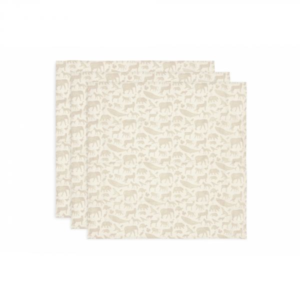 Lot de 3 langes gaze de coton 70 x 70 cm Animals Nougat