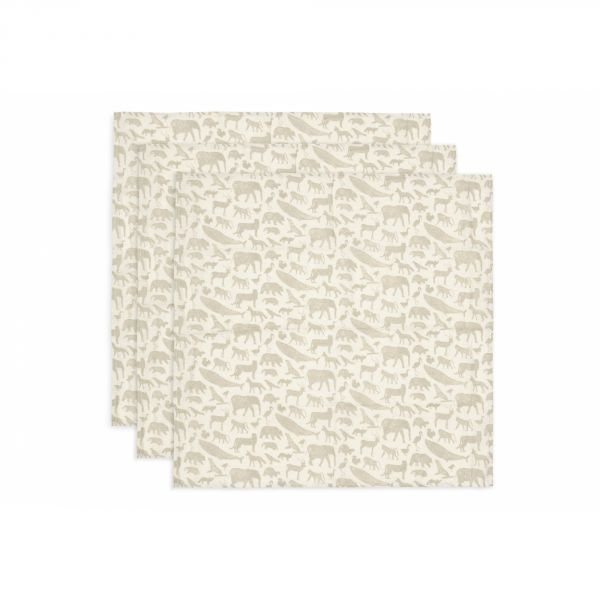 Lot de 3 langes gaze de coton 70 x 70 cm Animals Olive