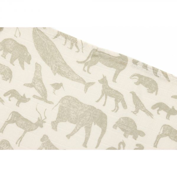 Lot de 3 langes gaze de Coton 70 x 70 cm Animals Olive Green