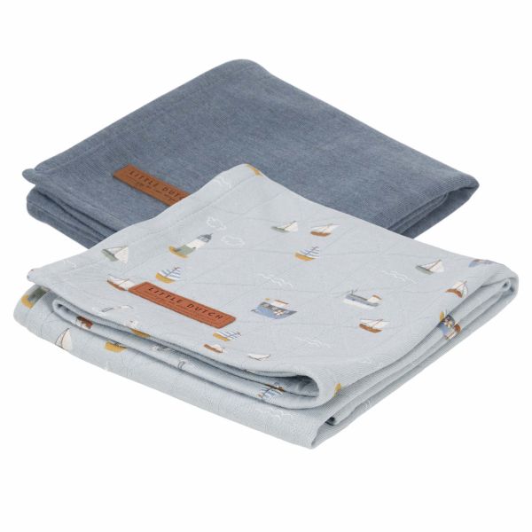 Lot de 2 langes Pure Blue / Sailors Bay Blue 70 x 70 cm