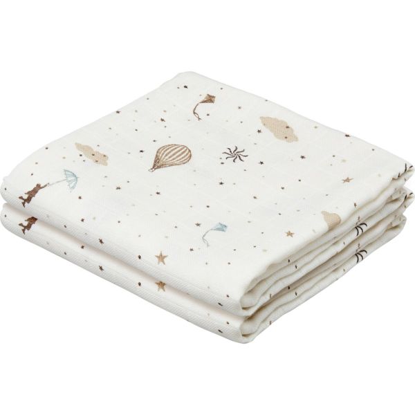 Lots de 2 langes en mousseline 70 x 70 imprimés Dreamland
