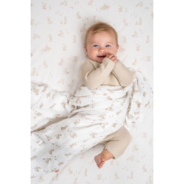 Langes XL en gaze de coton - Baby Bunny - 120 x 120 cm