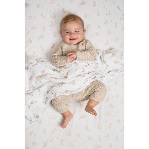 Langes XL en gaze de coton - Baby Bunny - 120 x 120 cm