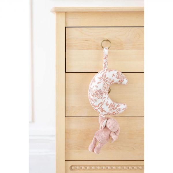 Peluche musicale Augustin le Lapin Toile de Jouy rose