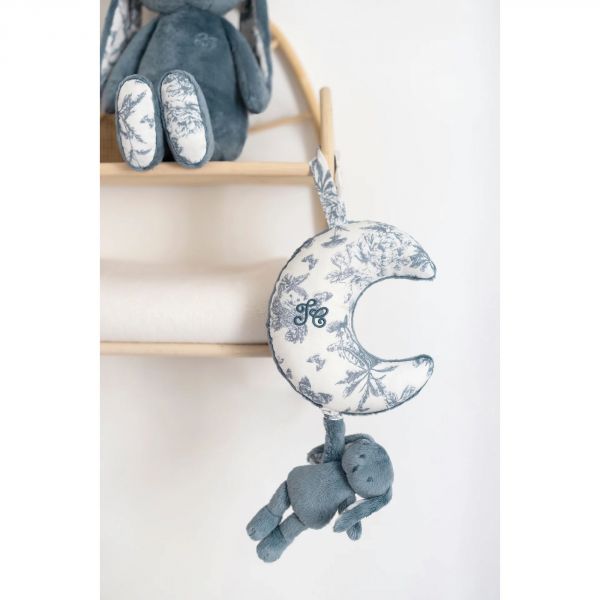 Peluche musicale Augustin le Lapin Toile de Jouy bleu