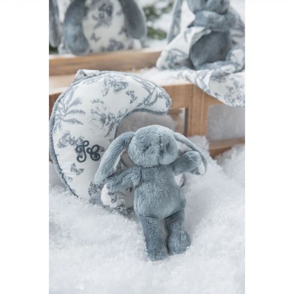 Peluche musicale Augustin le Lapin Toile de Jouy bleu