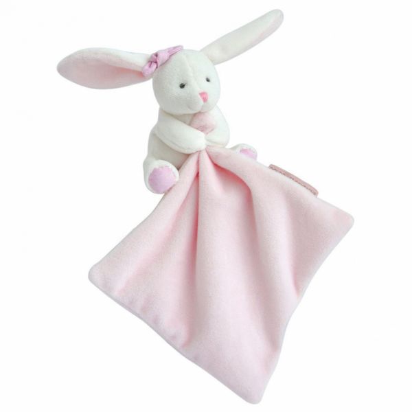 Doudou mouchoir boîte fleur Lapin Rose