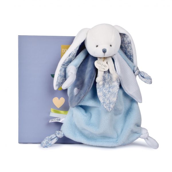 Doudou lapin 25 cm Cœur océan
