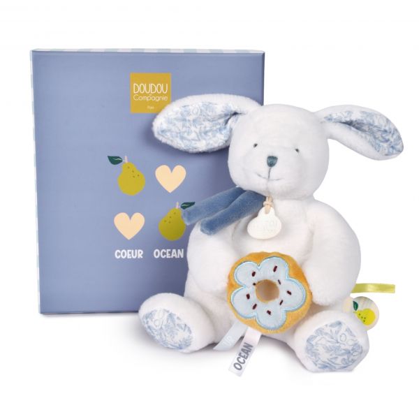 Doudou pantin lapin avec donut 20 cm Cœur océan