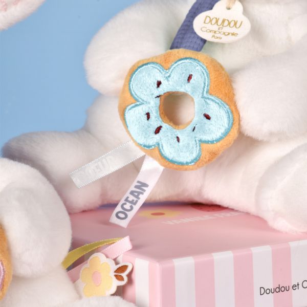 Doudou pantin lapin avec donut 20 cm Cœur océan