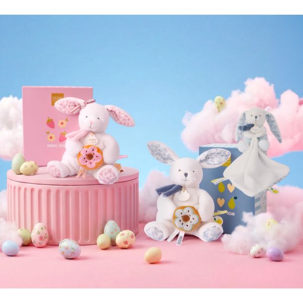 Doudou pantin lapin avec donut 20 cm Cœur océan