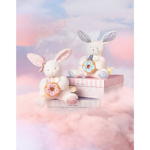 Doudou pantin lapin avec donut 20 cm Cœur océan