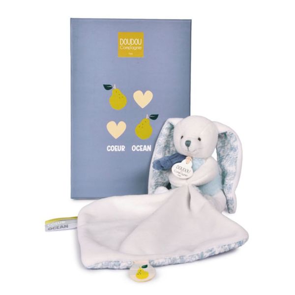 Peluche pantin lapin avec doudou 10 cm Cœur océan