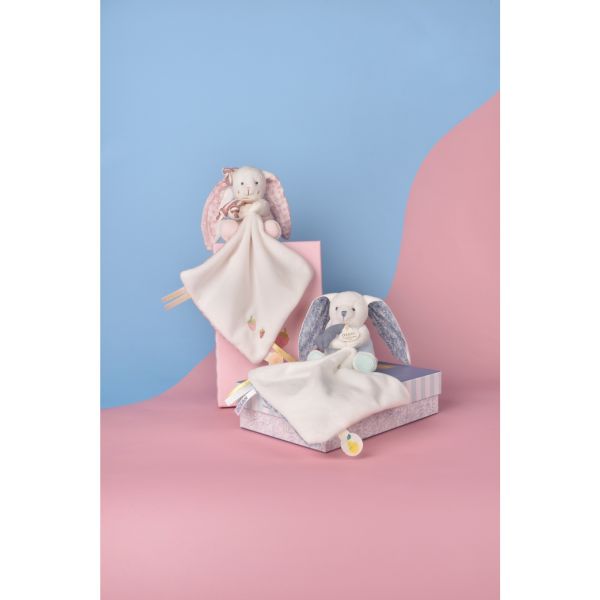 Peluche pantin lapin avec doudou 10 cm Cœur océan