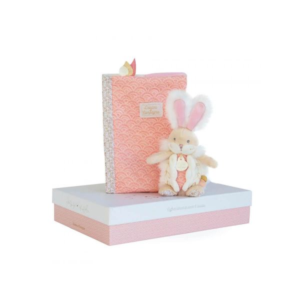 Coffret protège carnet de santé et peluche Lapin de sucre rose