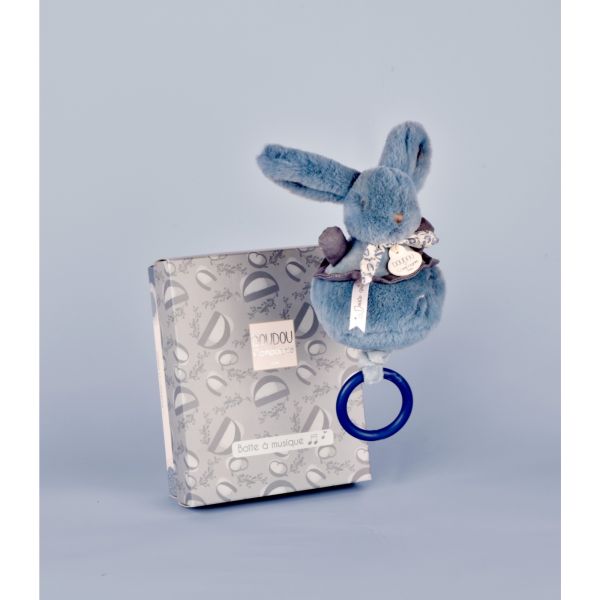 Boîte à musique Lapin Doudou Bleu