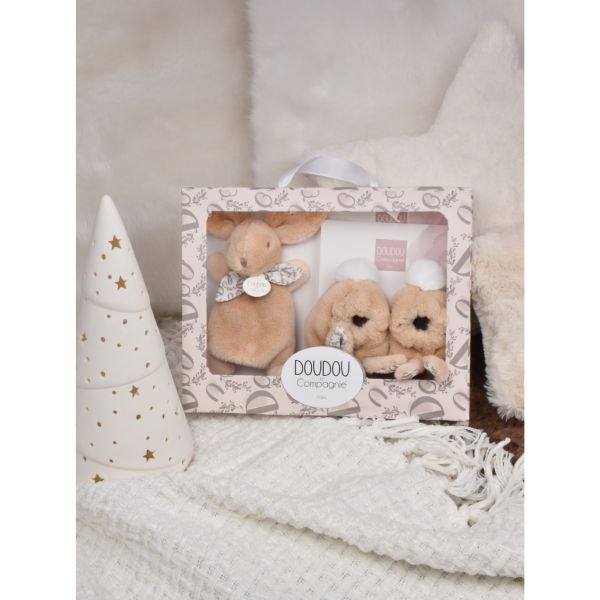 Coffret doudou lapin et chaussons Beige