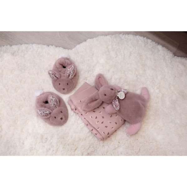 Coffret doudou lapin et chaussons Rose