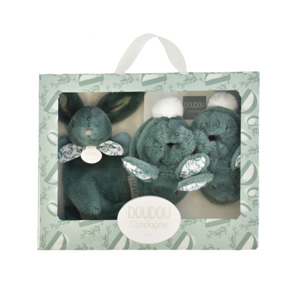 Coffret doudou lapin et chaussons Vert sauge
