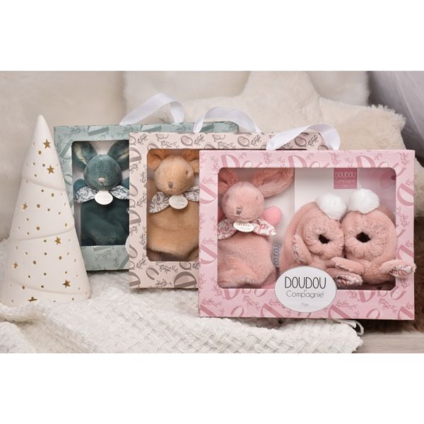 Coffret doudou lapin et chaussons Vert sauge