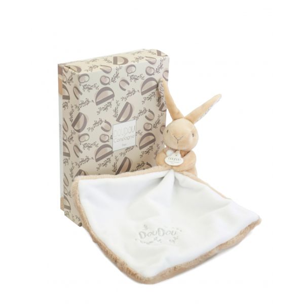 Doudou lapin mouchoir 10 cm Beige