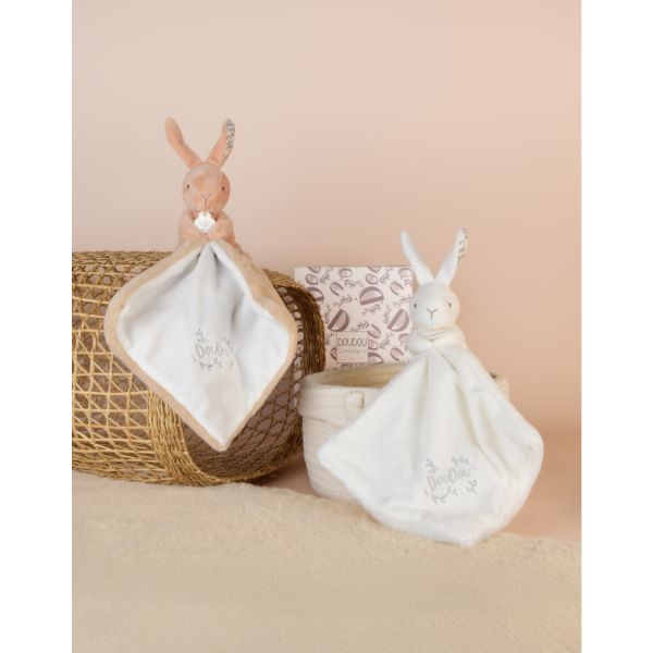 Doudou lapin mouchoir 10 cm Beige